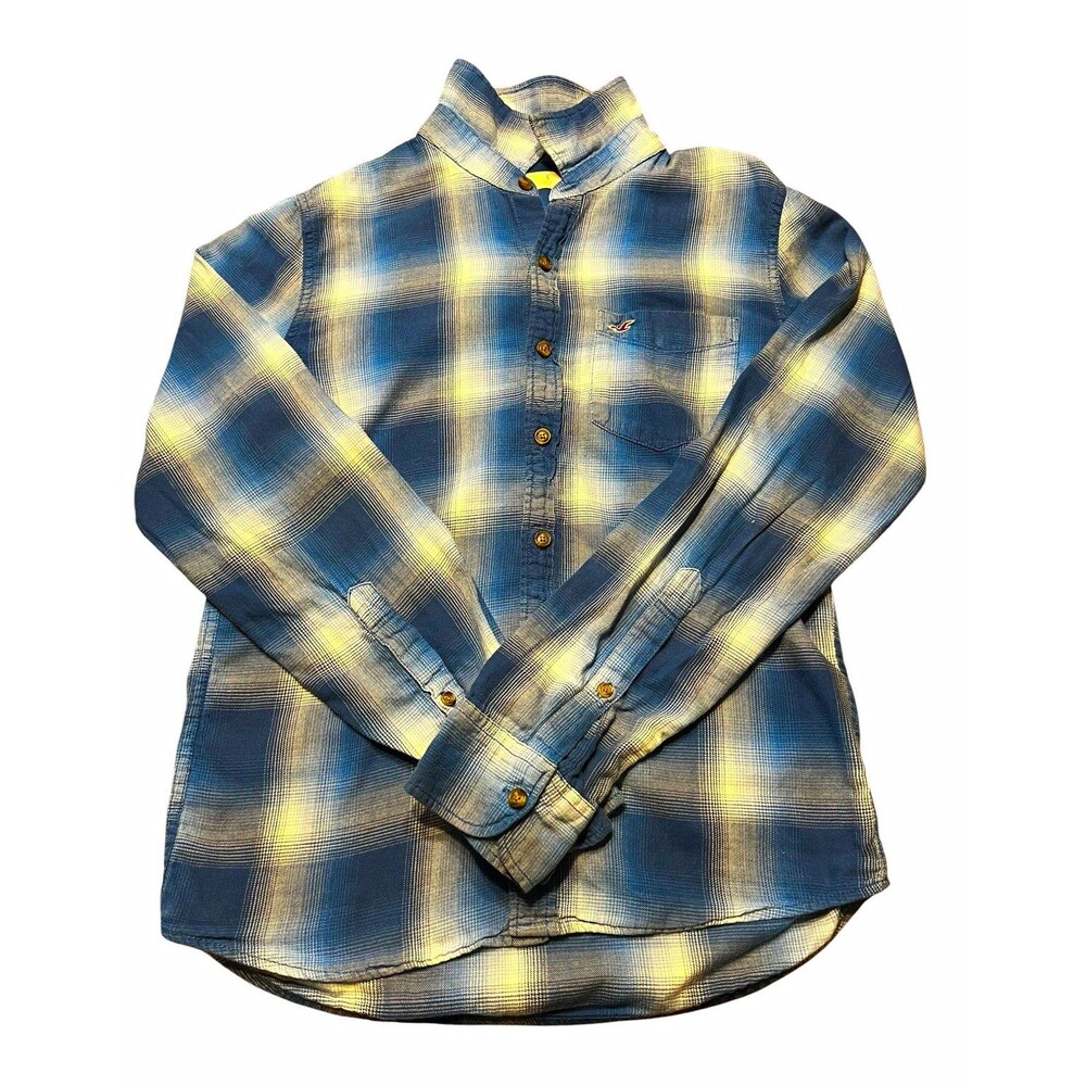 Hollister California Men's Plaid Button-Up Shirt Blue/White S Long Pockets